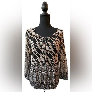 Inc International Concepts: Boho Brown and Black Top with Beaded Tassels